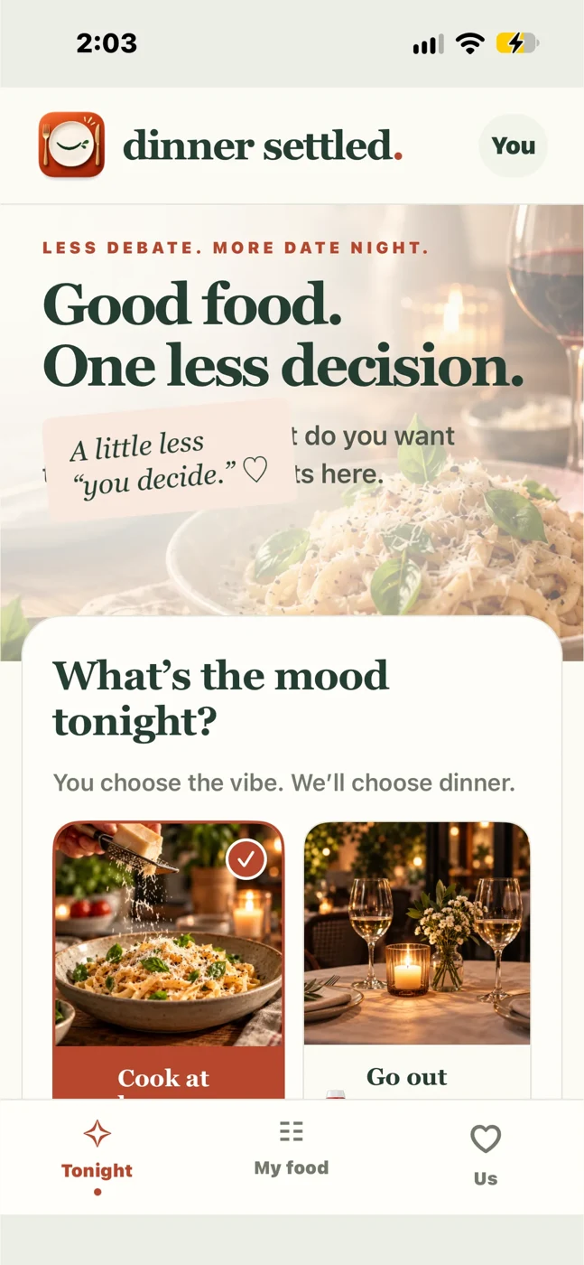 Dinner Settled second screen preview