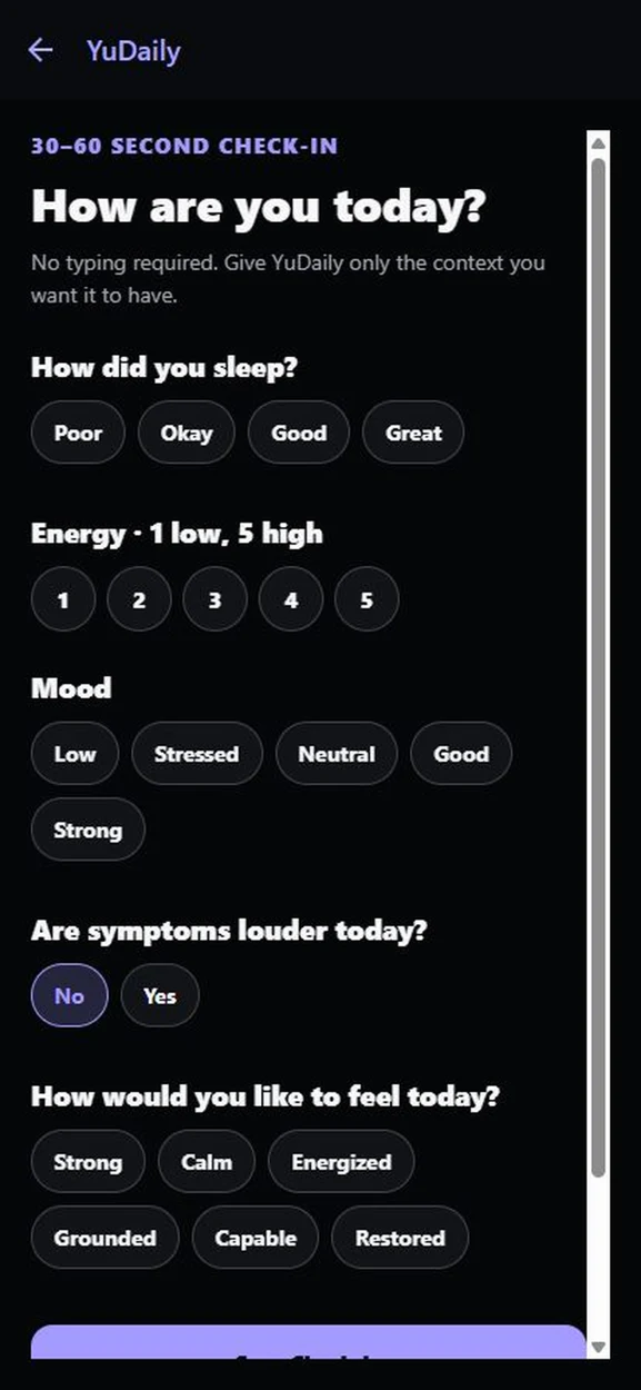 YuDaily Daily check-in screen